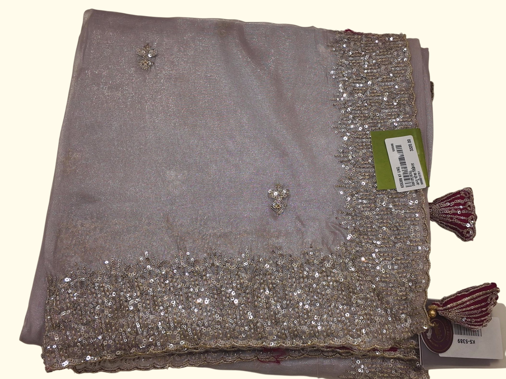 Glamourous Gleam: Silver Sequin Party Saree", - Image 1_no_bg