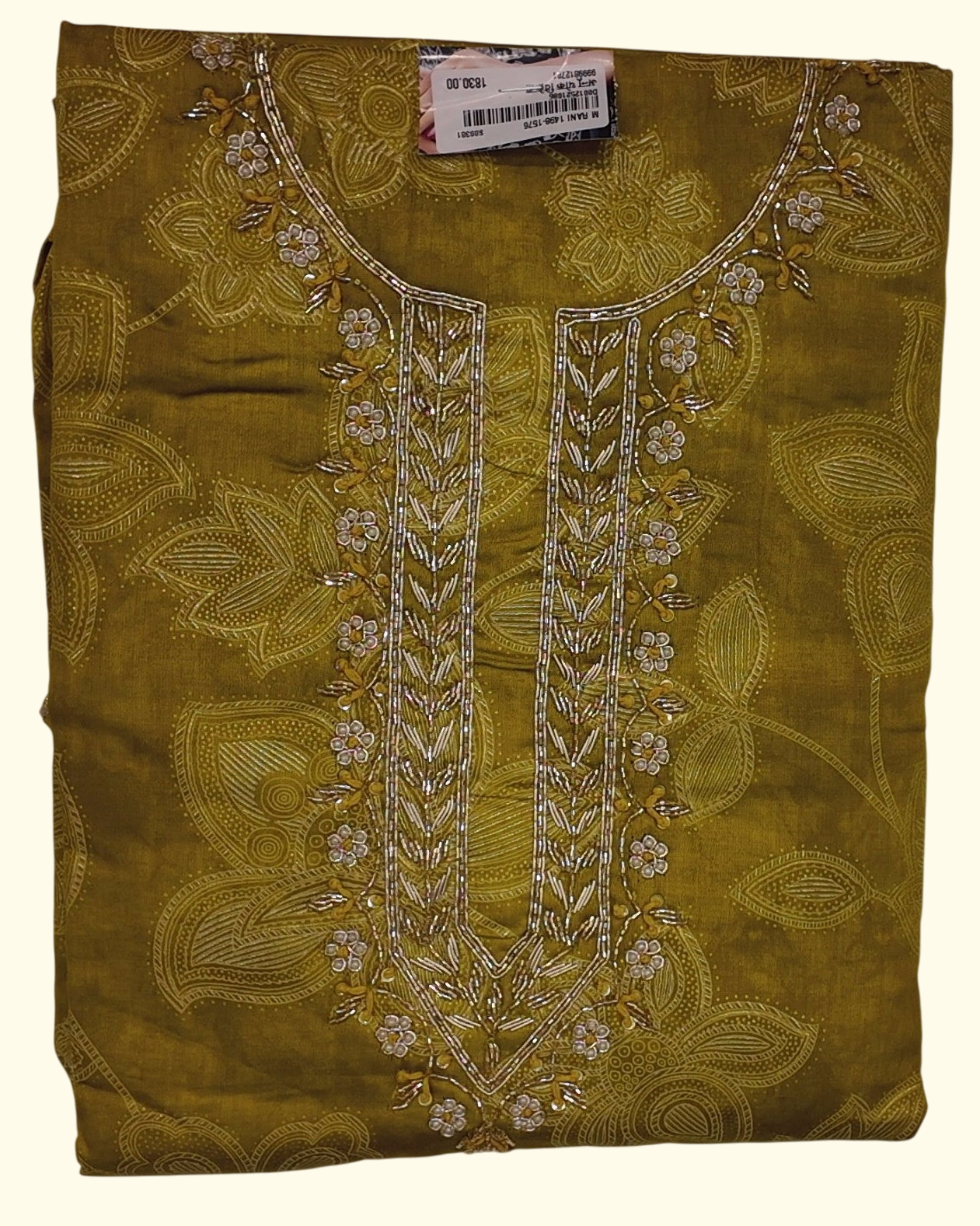 Golden Bloom Unstitched Suit with Intricate Threadwork", - Image 1_no_bg