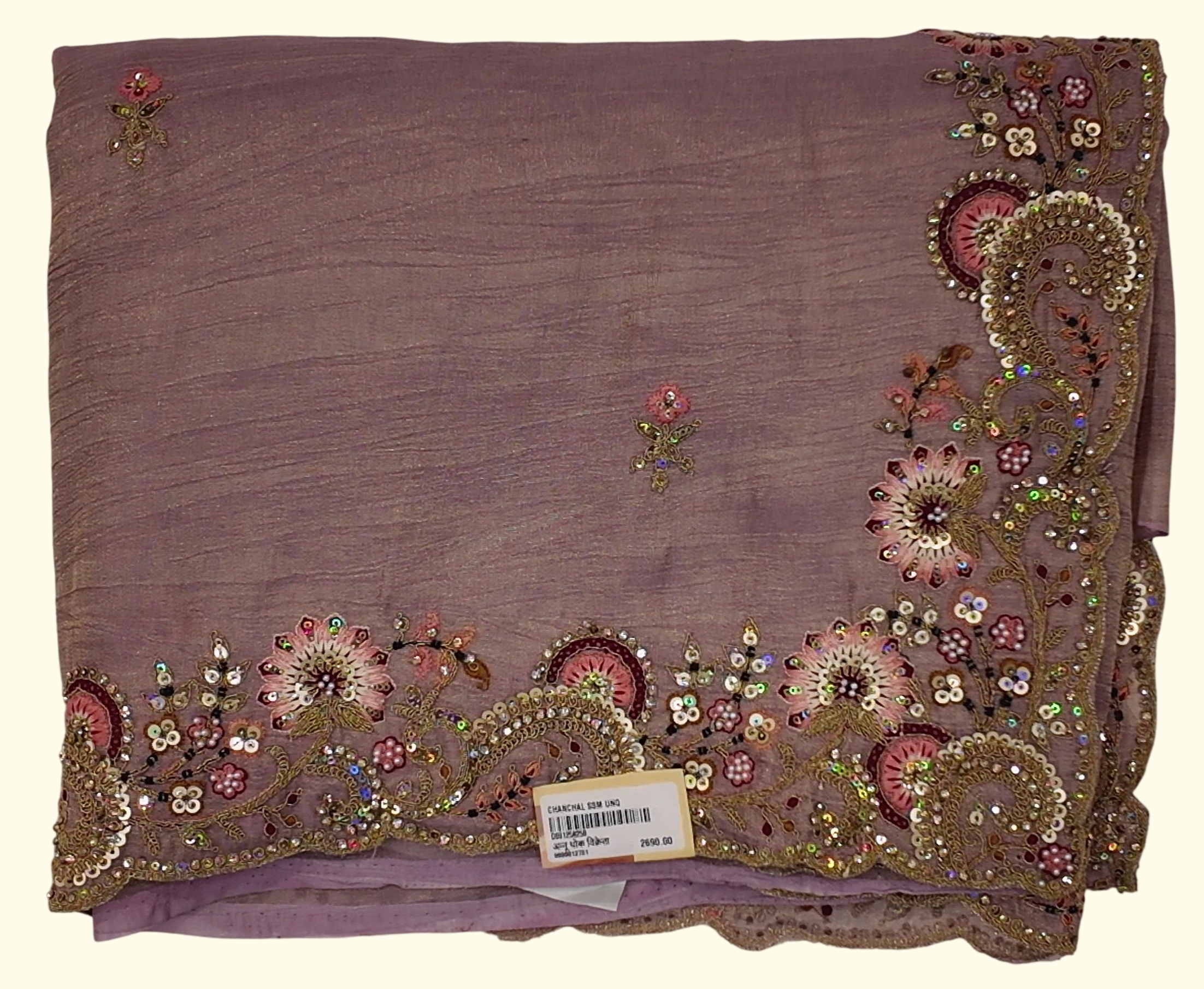 Golden Blossom Kashmiri Embroidery Saree", - Image 1_no_bg