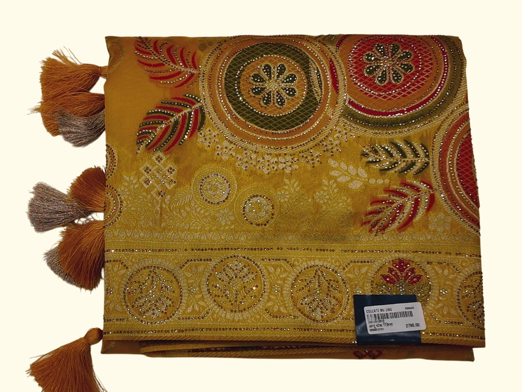 Golden Citrus Festive Saree with Intricate Embellishments", - Image 1_no_bg
