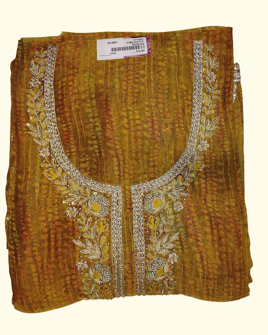 Golden Mustard Unstitched Suit with Delicate Embroidery", - Image 1_no_bg