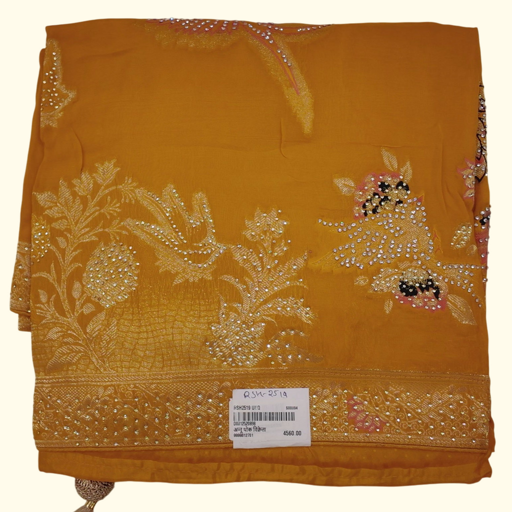 Golden Radiance: Embellished Saree for Festive Elegance", - Image 1_no_bg