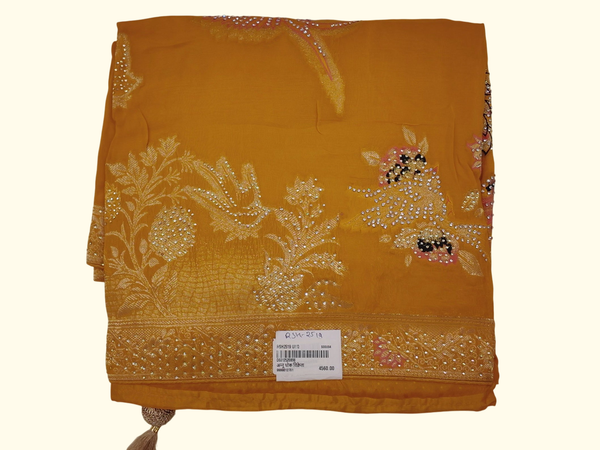 Golden Radiance: Embellished Saree for Festive Elegance", - Image 1_no_bg