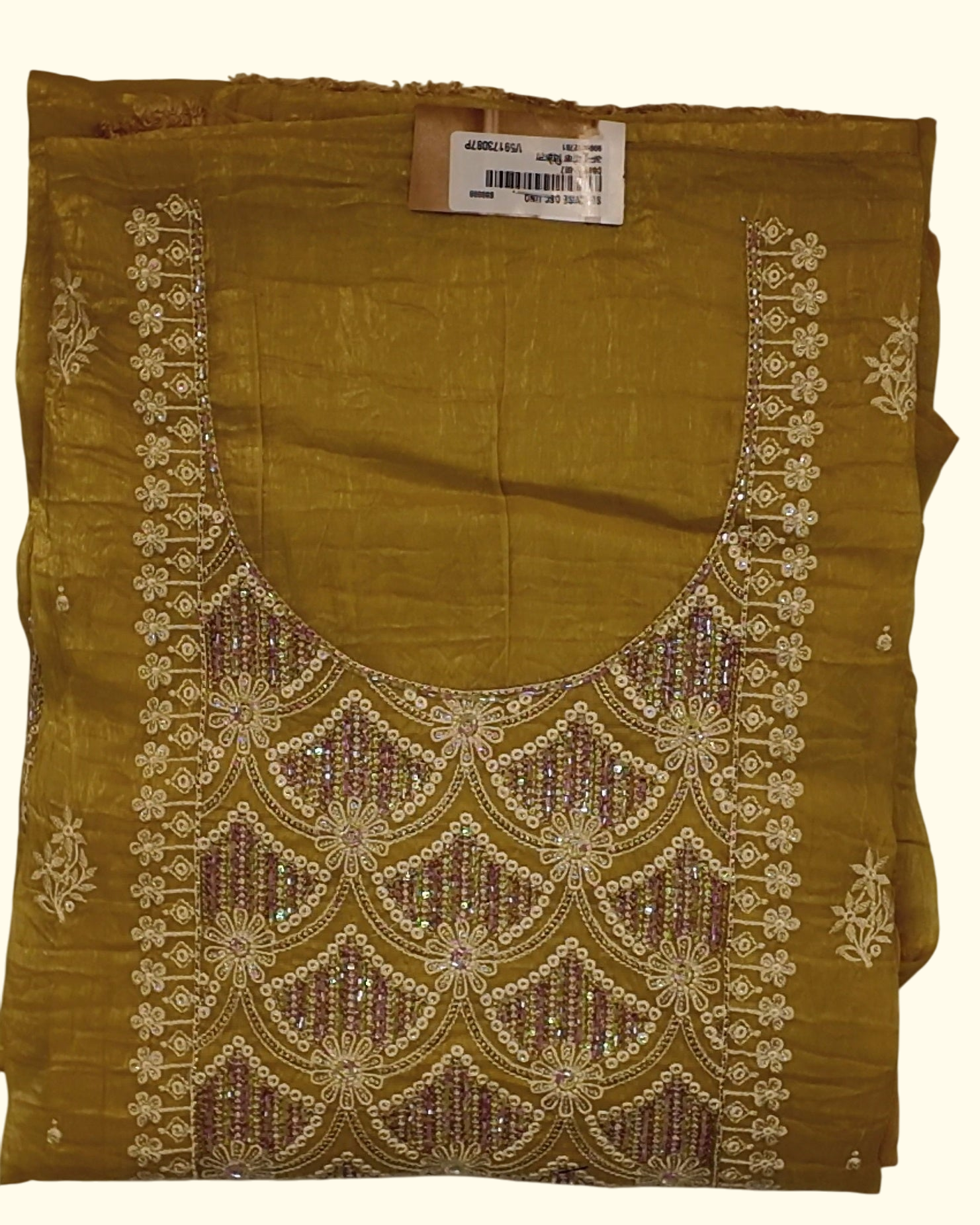 Golden Tapestry Unstitched Suit with Intricate Sequin Embellishments", - Image 1_no_bg