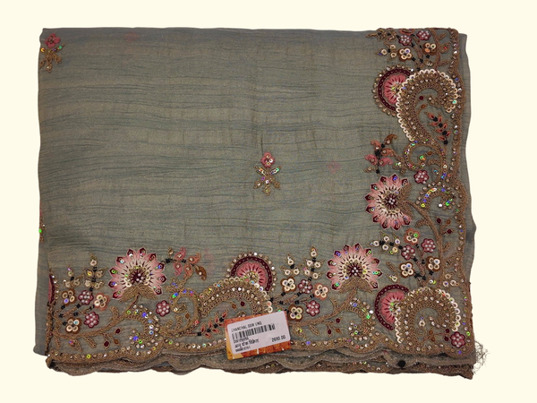 Graceful Garden: Traditional Saree with Blossom Embellishments", - Image 1_no_bg