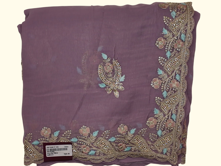 Lavender Bliss: Exquisite Embroidered Saree for Festive Flair", - Image 1_no_bg