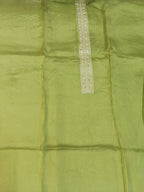 Lime Green Embroidered Suit with White Thread Work