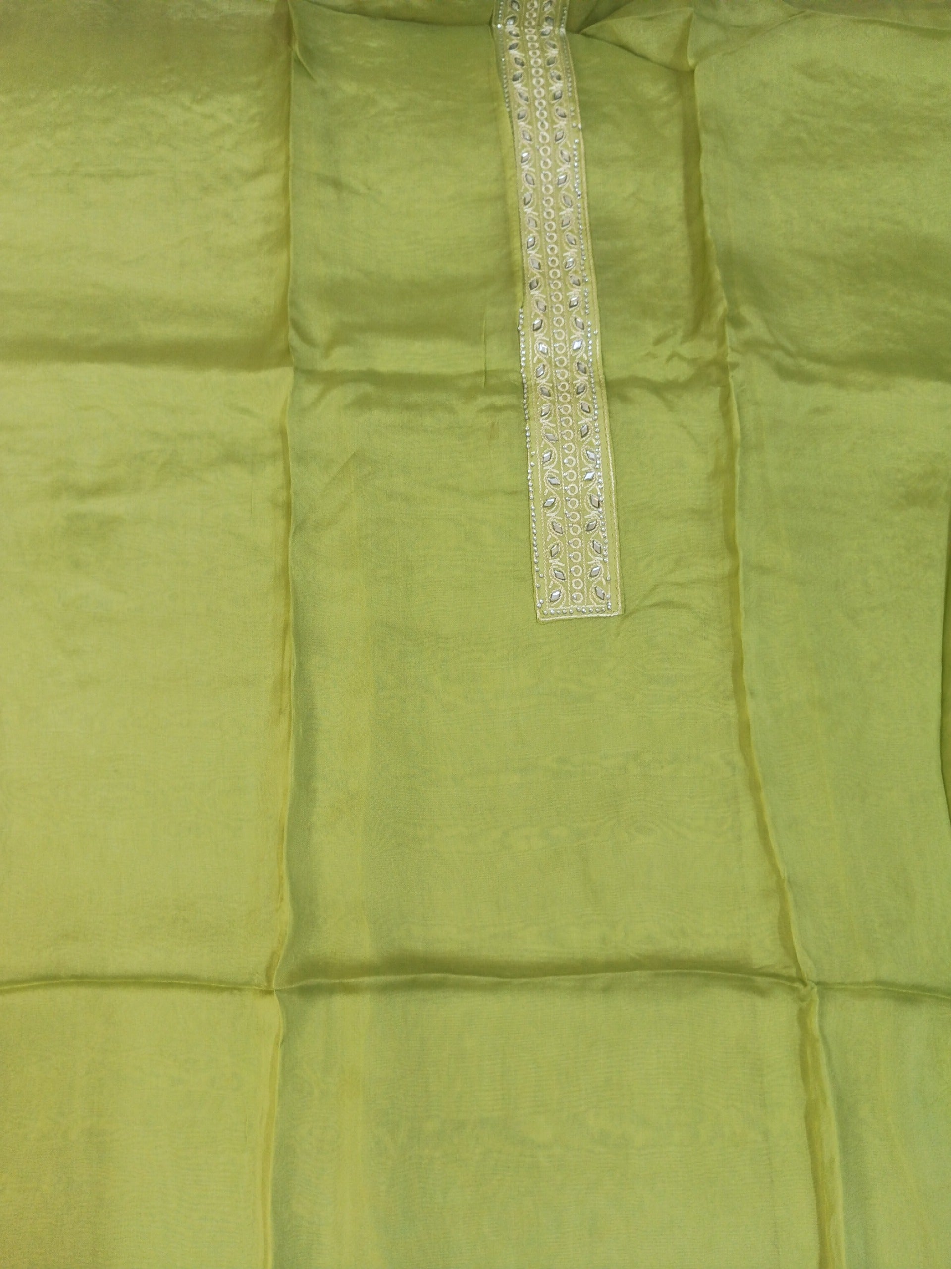 Lime Green Embroidered Suit with White Thread Work