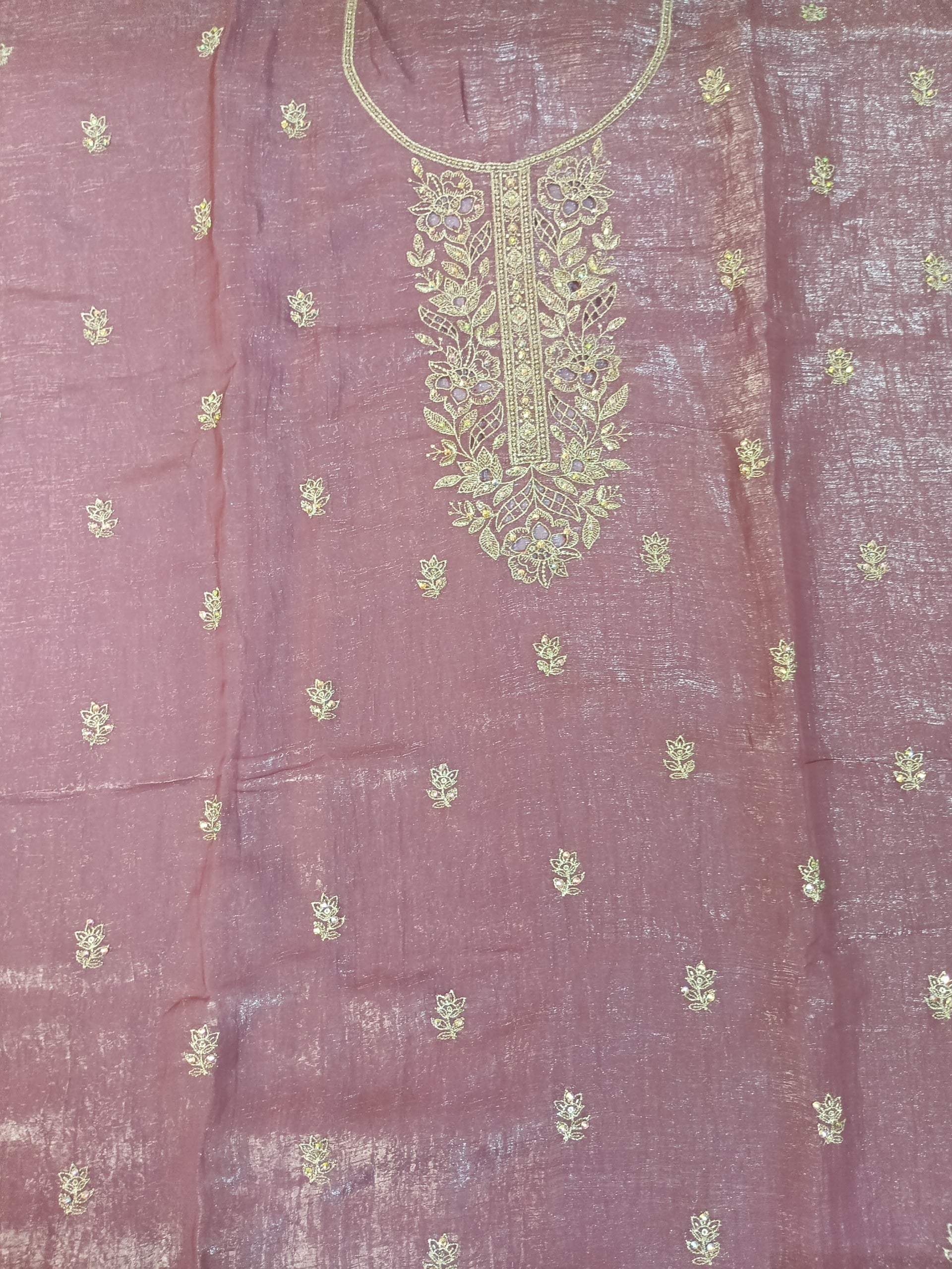 Dusty Mauve Embroidered Suit with Golden Zari Work