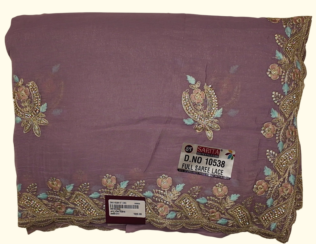 Lilac Dreams: Exquisite Floral Embroidered Saree", - Image 1_no_bg