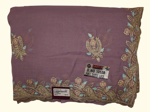 Lilac Dreams: Exquisite Floral Embroidered Saree", - Image 1_no_bg