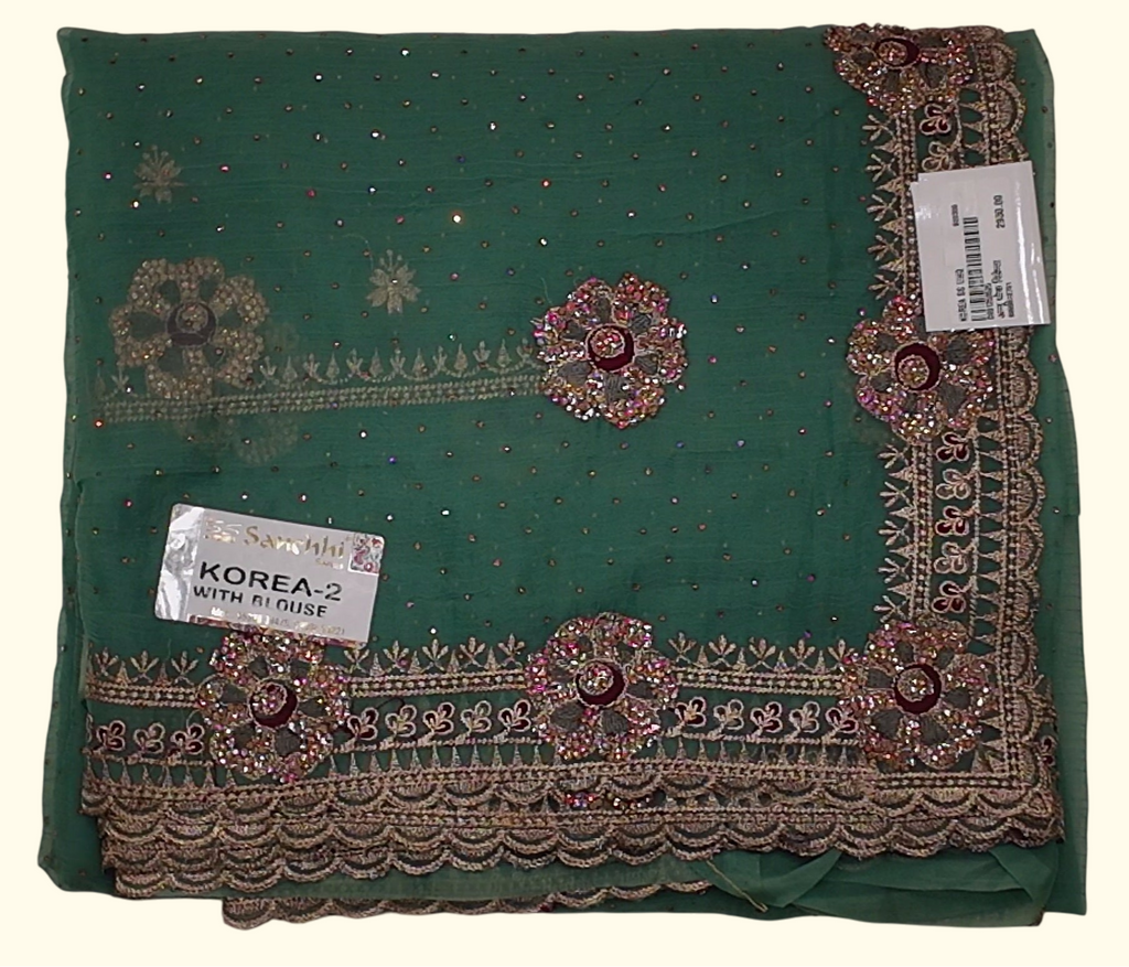 Lush Green Embroidered Saree with Intricate Blouse", - Image 1_no_bg