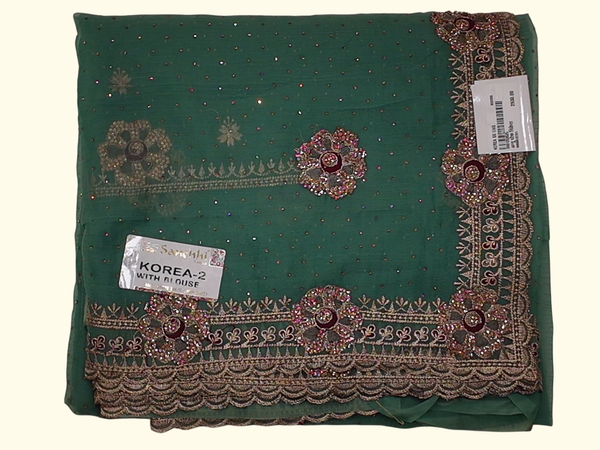 Lush Green Embroidered Saree with Intricate Blouse", - Image 1_no_bg