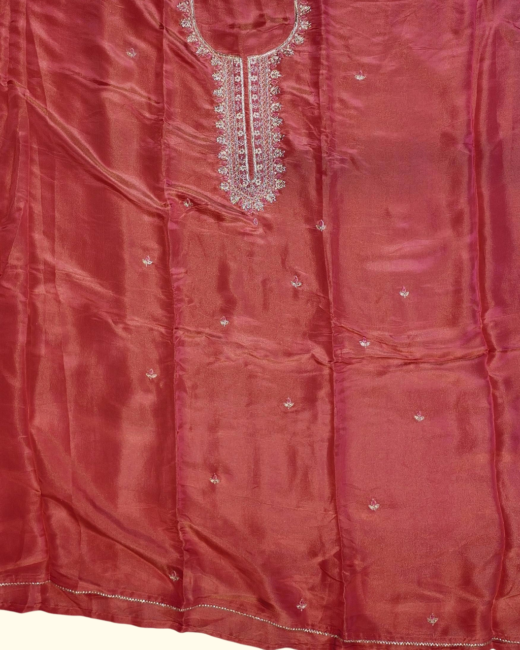 Lustrous Rose Silk Unstitched Suit with Detailed Embroidery", - Image 1_no_bg