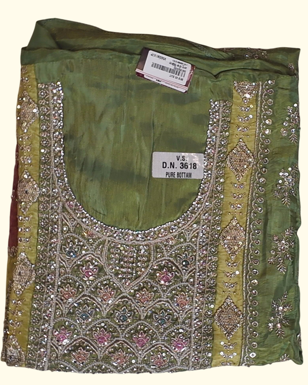 Luxe Emerald and Gold Unstitched Suit with Intricate Embroidery", - Image 1_no_bg