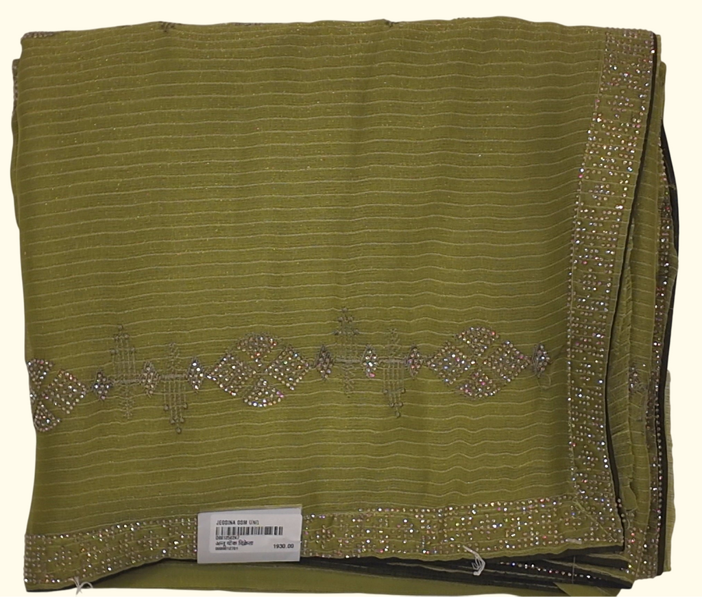 Luxe Olive Green Crystalline Embellished Saree", - Image 1_no_bg