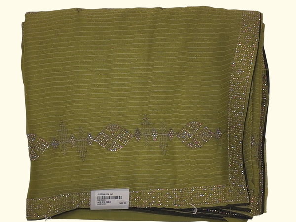 Luxe Olive Green Crystalline Embellished Saree", - Image 1_no_bg