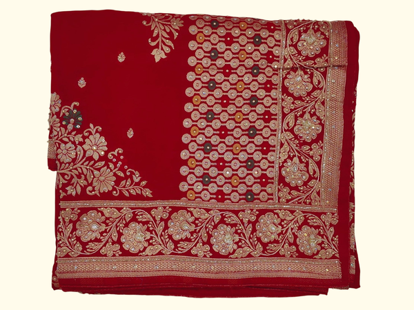 Luxe Scarlet Saree with Exquisite Floral Embroidery", - Image 1_no_bg