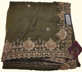 Luxurious Olive Saree with Shimmering Blossom Embellishments", - Image 1_no_bg