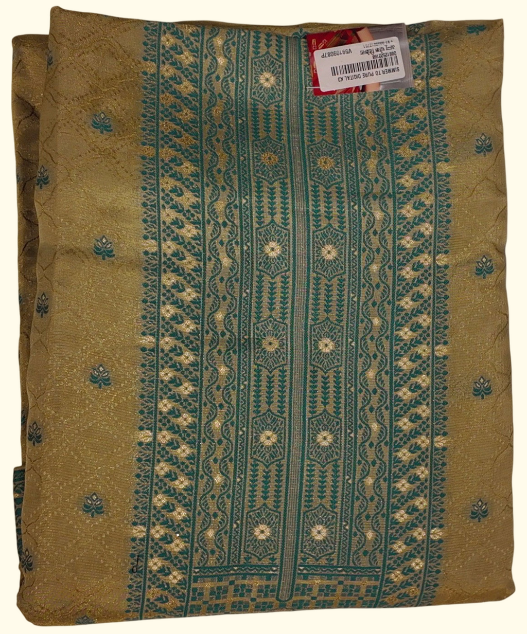 Luxurious Teal & Gold Unstitched Suit: Craft Your Style", - Image 1_no_bg