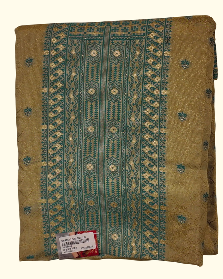 Luxurious Teal & Gold Unstitched Suit: Craft Your Style", - Image 1_no_bg