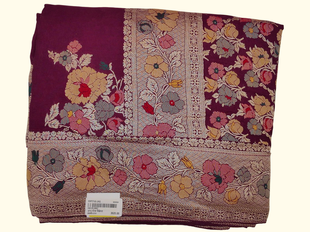 Majestic Maroon Blossom Tapestry Saree – A Floral Symphony", - Image 1_no_bg