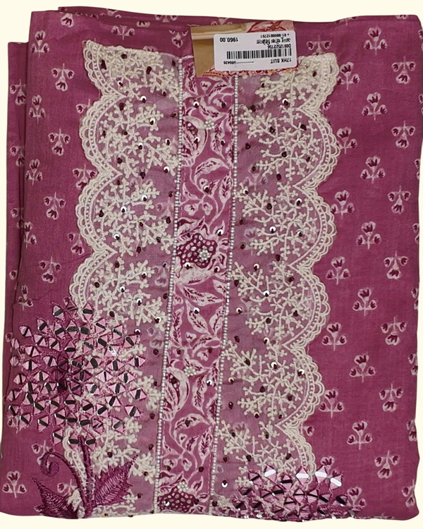 Majestic Mauve: Luxe Unstitched Suit with Intricate Embroidery", - Image 1_no_bg