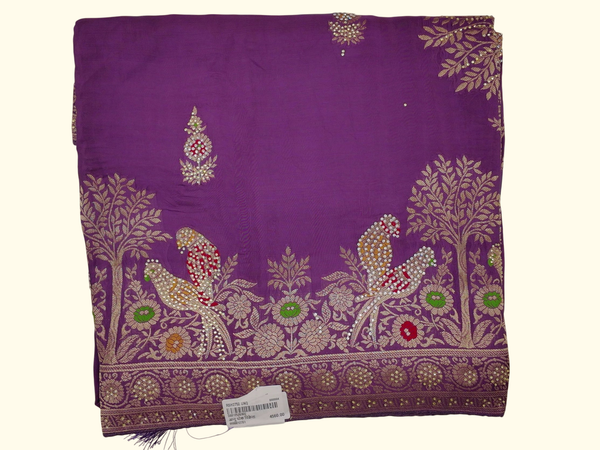 Majestic Purple Saree with Exquisite Bird and Floral Embroidery", - Image 1_no_bg