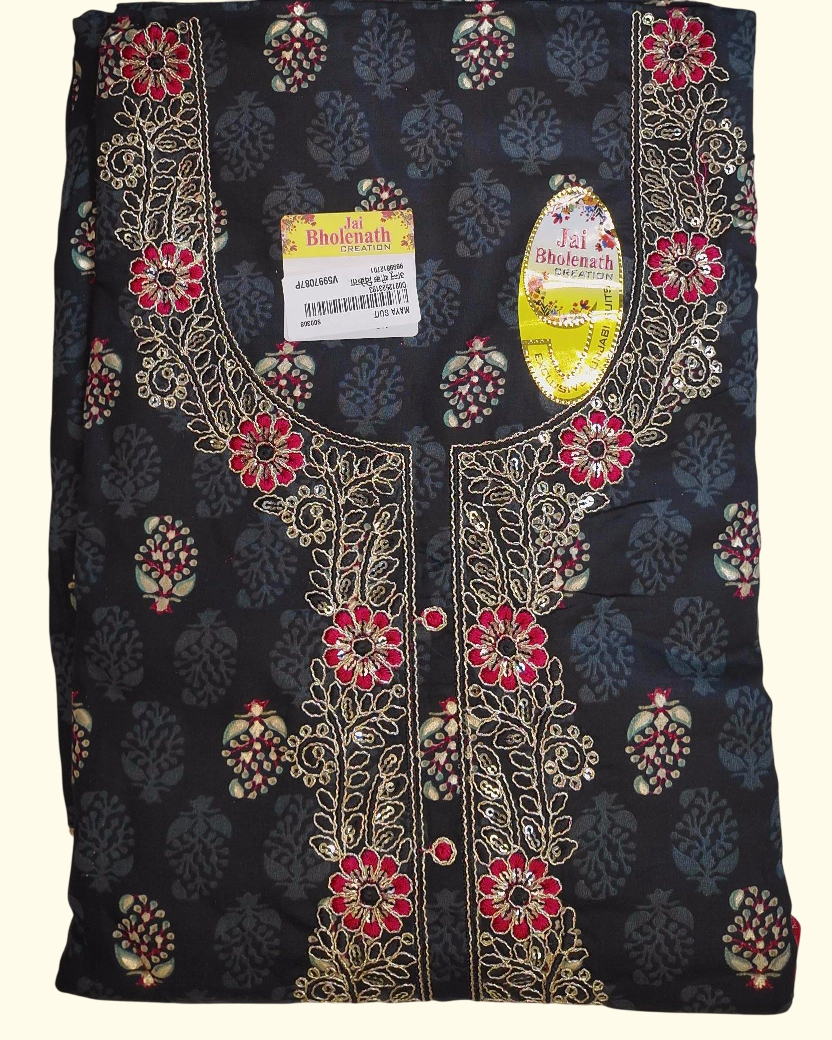 Midnight Bloom: Intricate Floral Unstitched Suit", - Image 1_no_bg