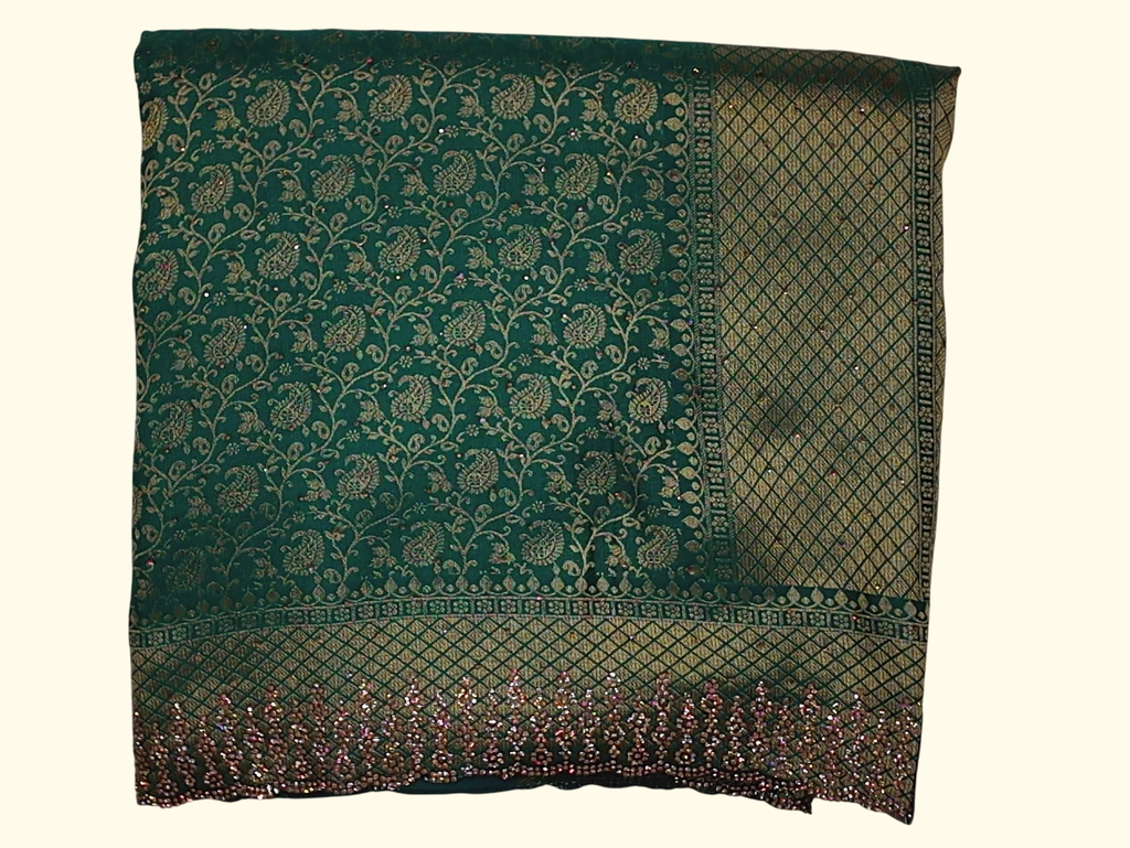 Mystic Teal Banarasi Saree with Golden Floral Weave", - Image 1_no_bg