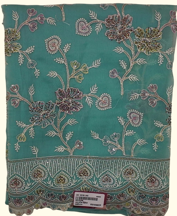 Mystic Teal Bliss: Enchanting Embroidered Unstitched Suit", - Image 1_no_bg