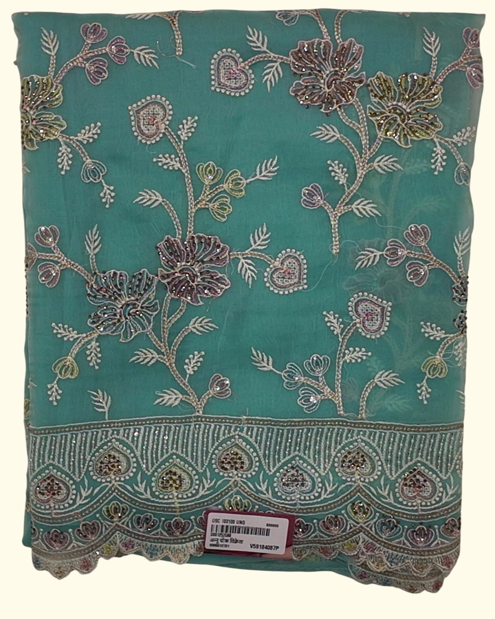 Mystic Teal Bliss: Enchanting Embroidered Unstitched Suit", - Image 1_no_bg
