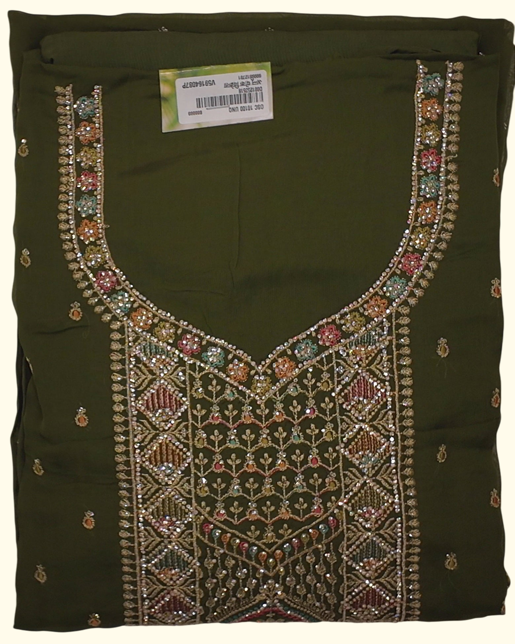 Olive Embroidered Unstitched Suit: Artistry in Every Thread", - Image 1_no_bg