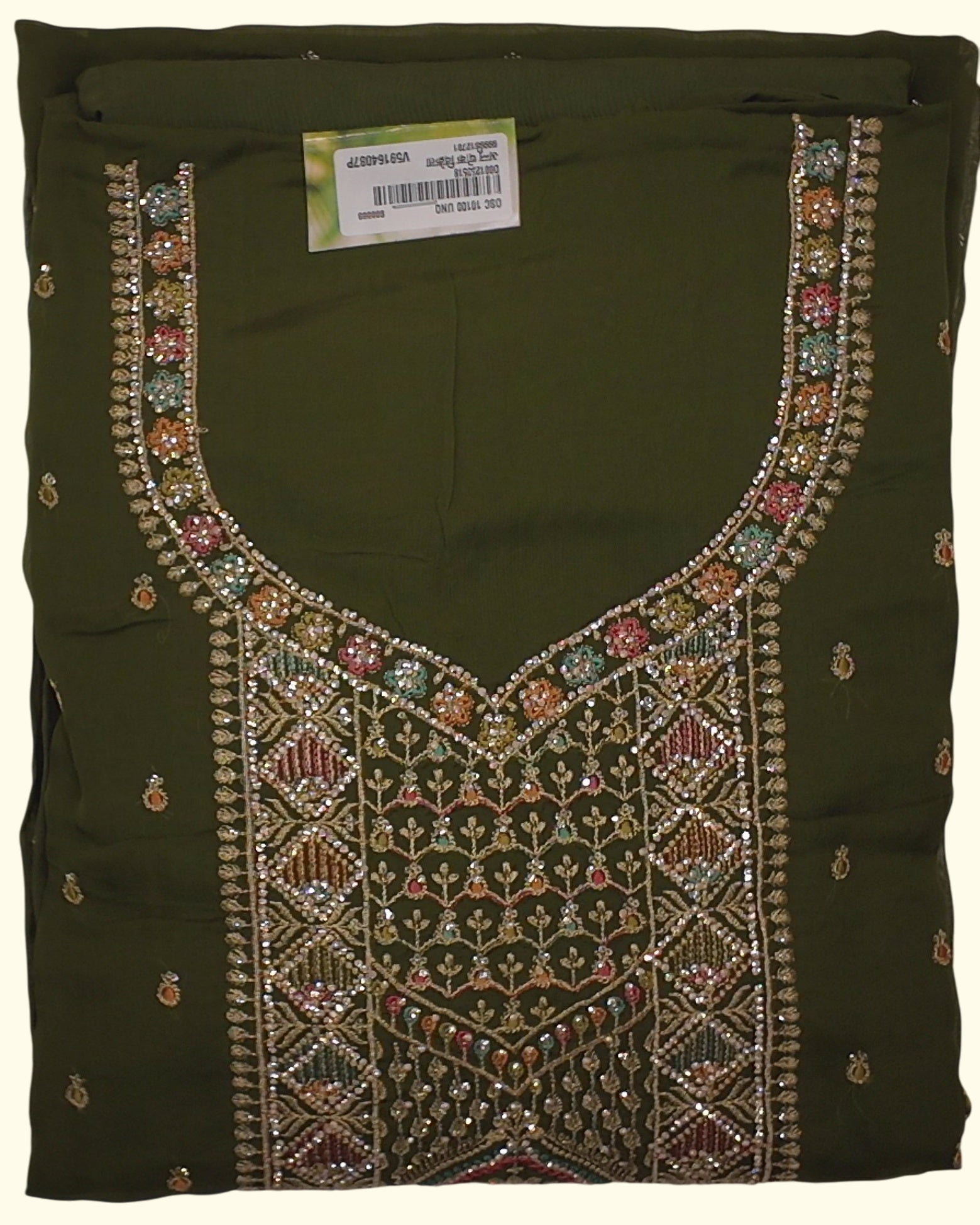 Olive Embroidered Unstitched Suit: Artistry in Every Thread", - Image 1_no_bg