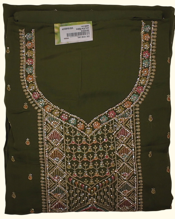 Olive Embroidered Unstitched Suit: Artistry in Every Thread", - Image 1_no_bg