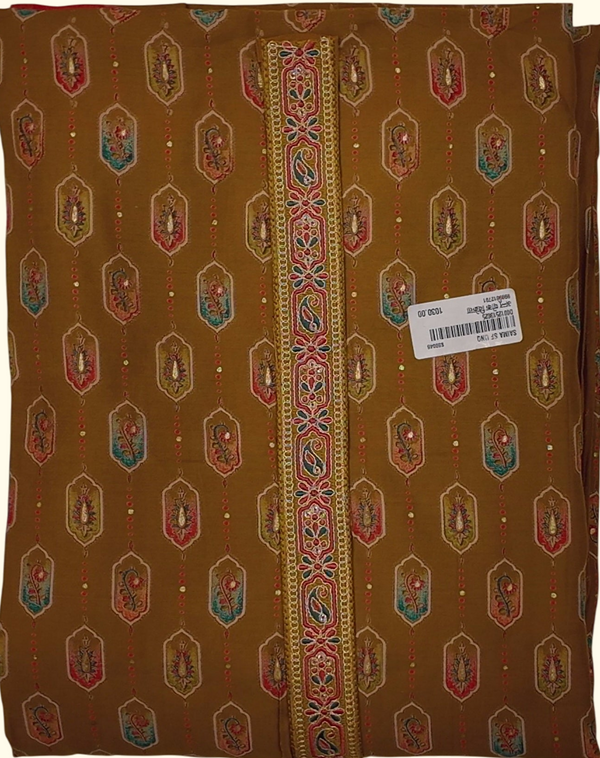 Opulent Ochre Unstitched Suit with Intricate Embroidery", - Image 1_no_bg