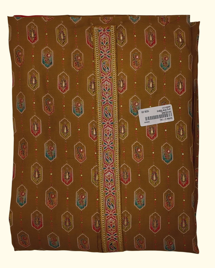 Opulent Ochre Unstitched Suit with Intricate Embroidery", - Image 1_no_bg