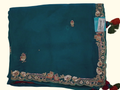 Opulent Teal Saree with Intricate Embroidered Borders", - Image 1_no_bg