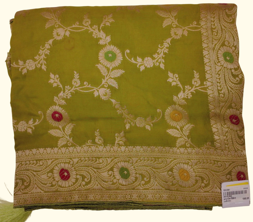 Ornate Gold-Embroidered Saree in Lively Green Hue", - Image 1_no_bg