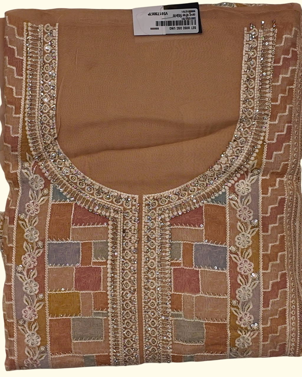 Patchwork Bliss: Unstitched Suit for Festive Celebrations", - Image 1_no_bg