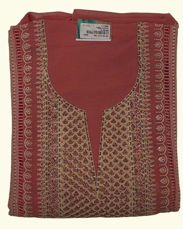 Peach Blossom Unstitched Suit with Intricate Embroidery", - Image 1_no_bg