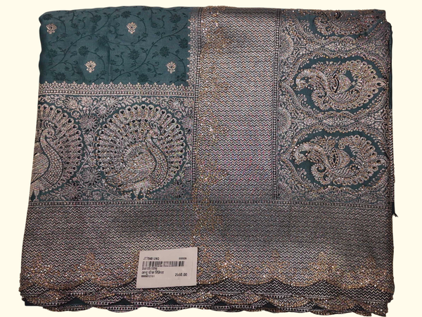 Peacock Motif Regal Saree in Emerald Charm", - Image 1_no_bg
