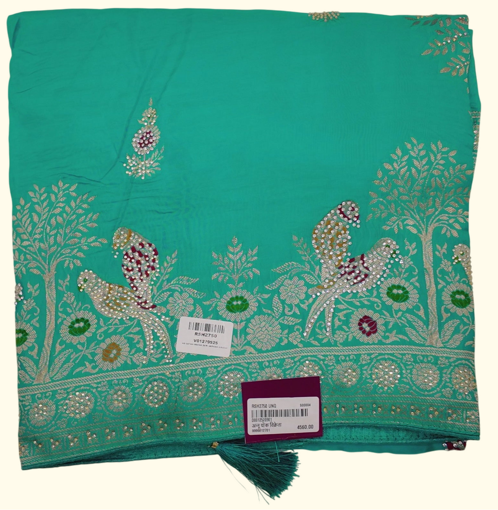 Peacock Paradise: Enchanting Green Saree with Intricate Embroidery", - Image 1_no_bg