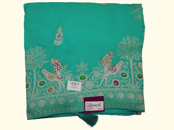 Peacock Paradise: Enchanting Green Saree with Intricate Embroidery", - Image 1_no_bg