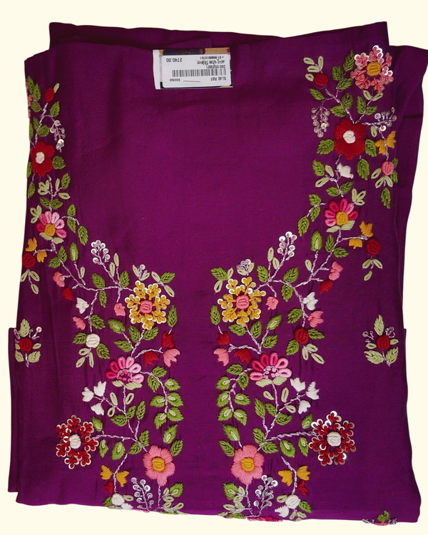 Plum Floral Bliss: Exquisite Unstitched Suit with Intricate Embroidery", - Image 1_no_bg