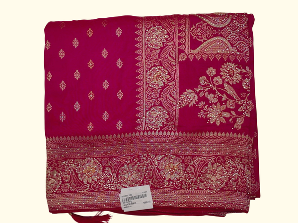 Radiant Crimson Saree with Intricate Gold Embroidery", - Image 1_no_bg