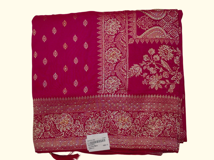 Radiant Crimson Saree with Intricate Gold Embroidery", - Image 1_no_bg