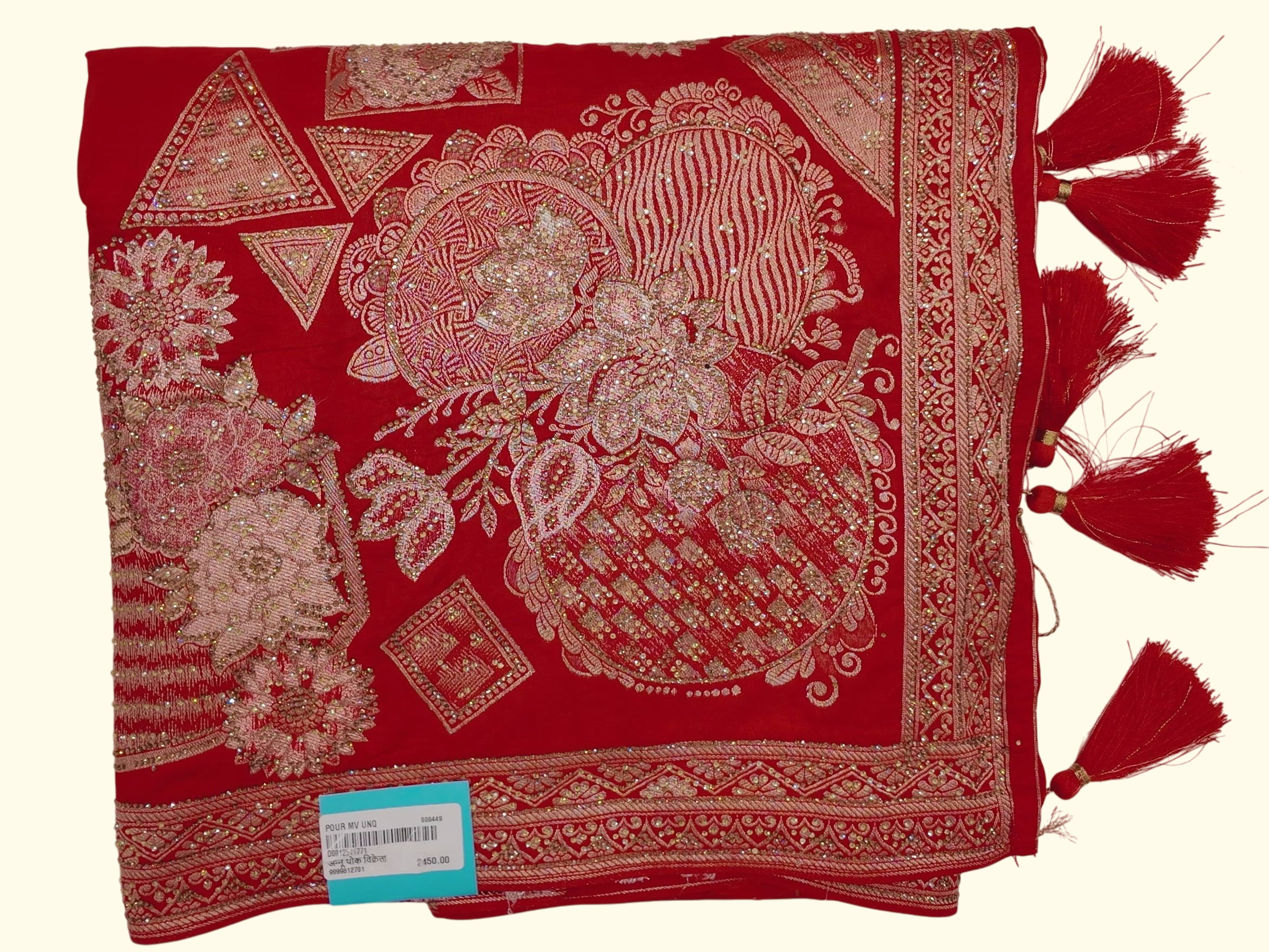 Radiant Crimson Saree with Rich Embroidery", - Image 1_no_bg