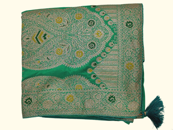 Radiant Emerald Saree with Intricate Silver Embroidery", - Image 1_no_bg
