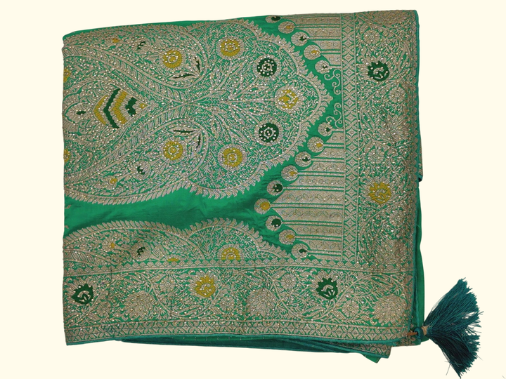 Radiant Emerald Saree with Intricate Silver Embroidery", - Image 1_no_bg